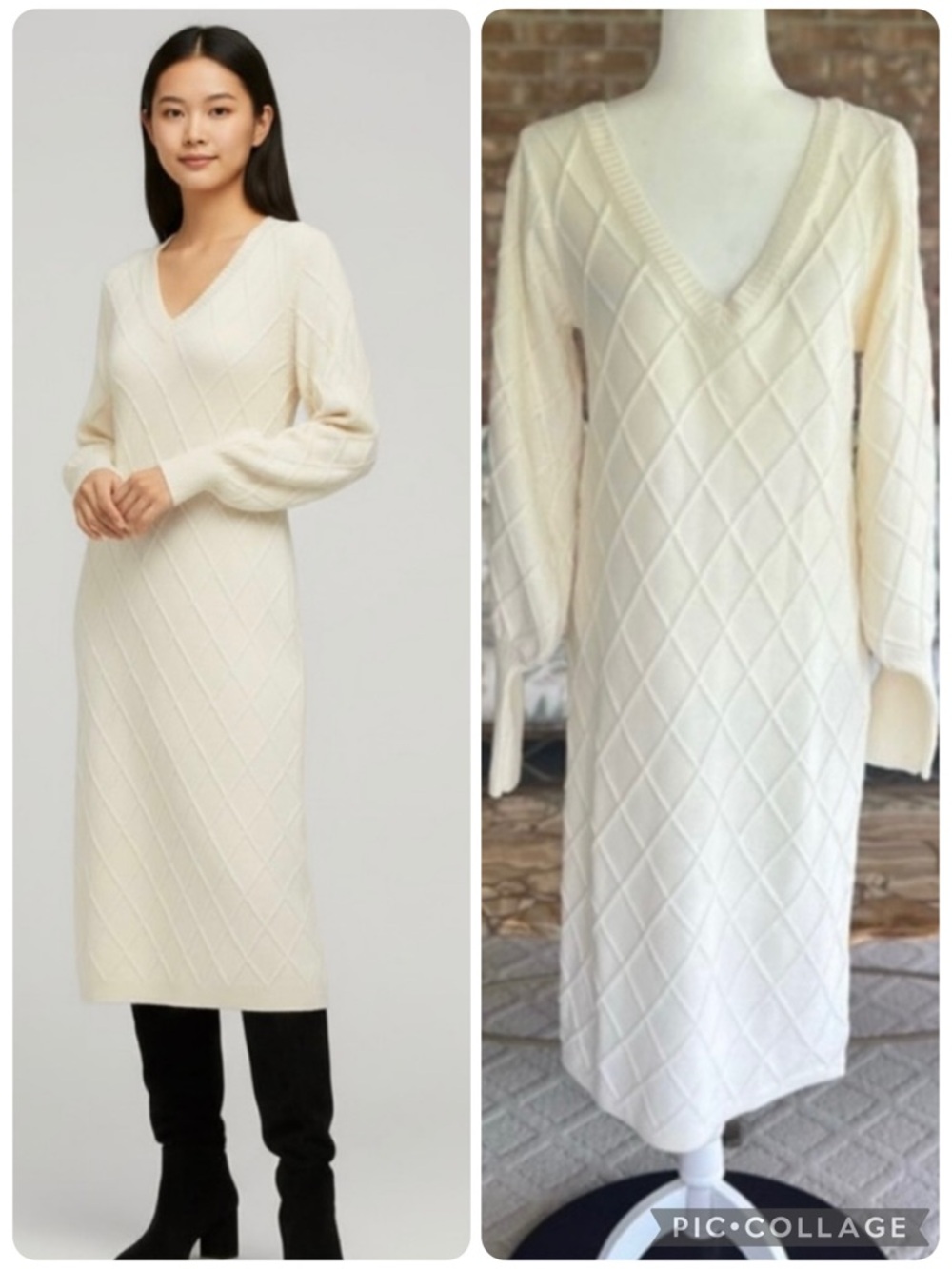 Venus Cream Balloon Sleeve Midi Sweater Dress L/XL Quiet Luxury